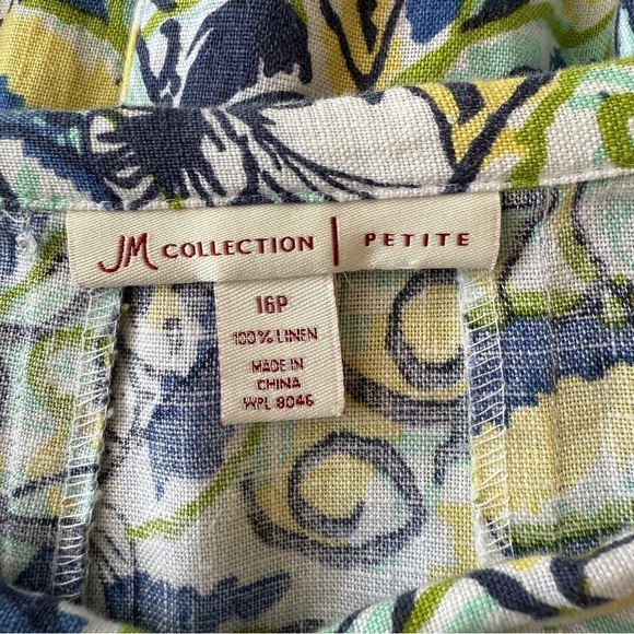 JM Collection Skirt 16 Petite Blue Green Yellow Floral Linen Midi - Picture 2 of 6